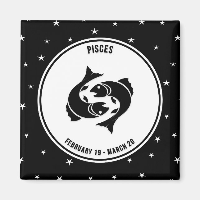 Pisces Zodiac Sign, Black & White Magnet (Front)