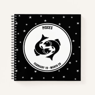 Pisces Zodiac Sign, Black & White Notebook