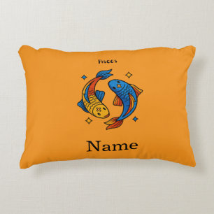 Pisces Zodiac Sign Cartoon Fish Illustration Accent Pillow