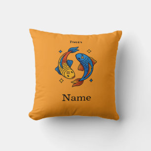 Pisces Zodiac Sign Cartoon Fish Illustration Throw Pillow