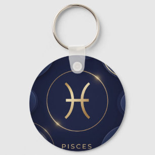 Pisces Zodiac Sign Elegant Gold Astrology Gift Keychain