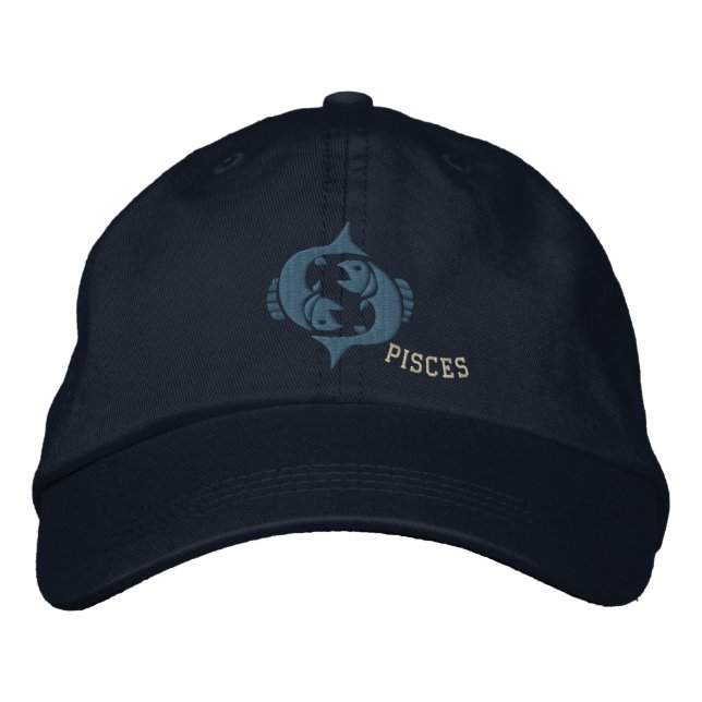 Pisces Zodiac Sign Embroidery Feb 19 - March 20 Embroidered Hat (Front)
