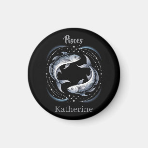 Pisces Zodiac Sign Illustration with Custom Name Magnet