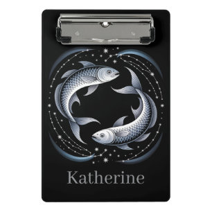 Pisces Zodiac Sign Illustration with Custom Name Mini Clipboard