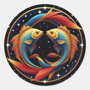 Pisces Zodiac Sign in a Cosmic Artistic Style Classic Round Sticker