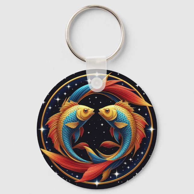 Pisces Zodiac Sign in a Cosmic Artistic Style Keychain (Front)