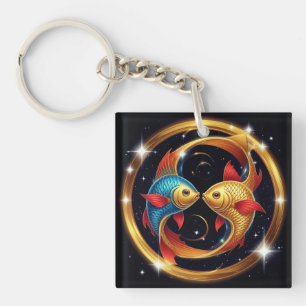 Pisces Zodiac Sign in a Cosmic Artistic Style Keychain