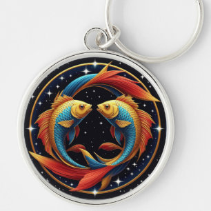 Pisces Zodiac Sign in a Cosmic Artistic Style Keychain
