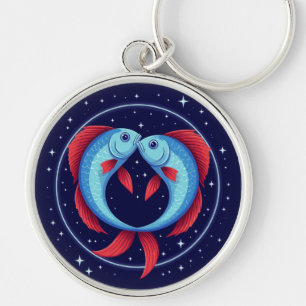 Pisces Zodiac Sign in a Cosmic Artistic Style Keychain