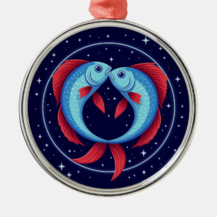 Pisces Zodiac Sign in a Cosmic Artistic Style Metal Ornament