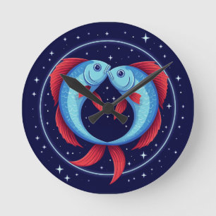 Pisces Zodiac Sign in a Cosmic Artistic Style Round Clock