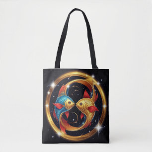 Pisces Zodiac Sign in a Cosmic Artistic Style Tote Bag