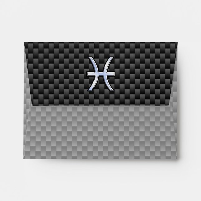 Pisces Zodiac Sign in Carbon Fibre Style Envelope (Back (Top Flap))