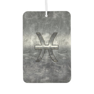 Pisces Zodiac Sign in Grunge Silver Steel Style Air Freshener