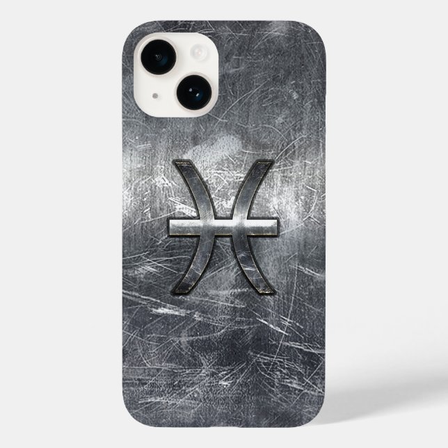 Pisces Zodiac Sign in Grunge Silver Steel Style Case-Mate iPhone Case (Back)