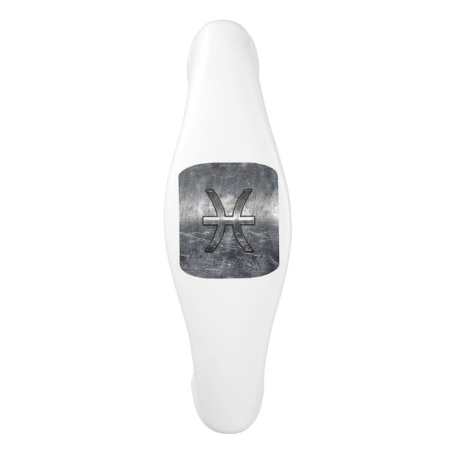 Pisces Zodiac Sign in Grunge Silver Steel Style Ceramic Cabinet Pull (Front)