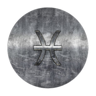 Pisces Zodiac Sign in grunge steel style Cutting Board