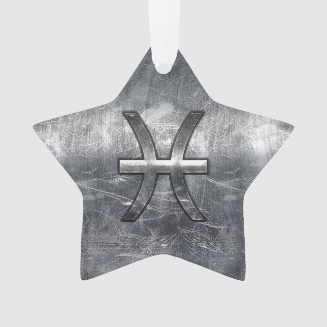 Pisces Zodiac Sign in grunge steel style Ornament (Front)