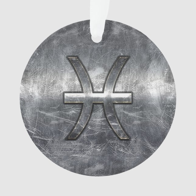 Pisces Zodiac Sign in grunge steel style Ornament (Front)