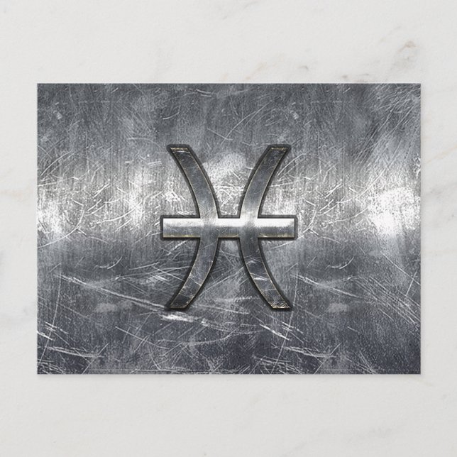Pisces Zodiac Sign in grunge steel style Postcard (Front)