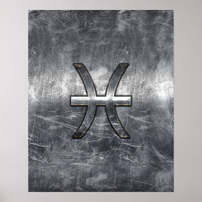 Pisces Zodiac Sign in grunge steel style print (Front)