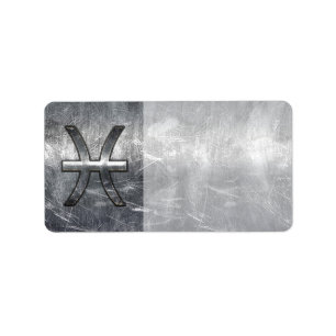 Pisces Zodiac Sign in grunge steel style print Label