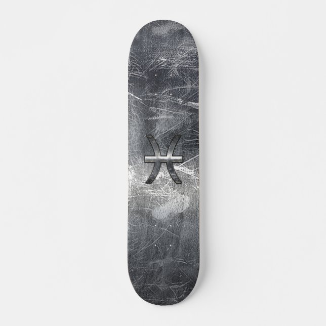 Pisces Zodiac Sign in grunge steel style Skateboard (Front)