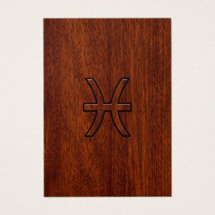 Pisces Zodiac Sign in Mahogany wood grain style