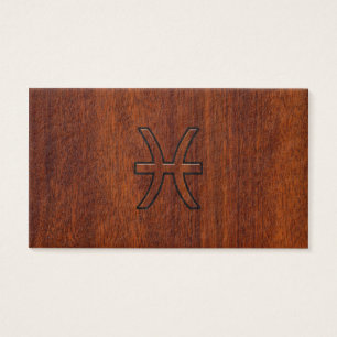 Pisces Zodiac Sign in Mahogany wood grain style