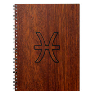 Pisces Zodiac Sign in Mahogany wood grain style Notebook