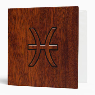Pisces Zodiac Sign in Mahogany wood style Binder
