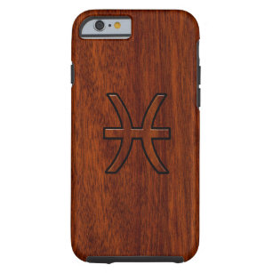 Pisces Zodiac Sign in Mahogany Wood Style Tough iPhone 6 Case