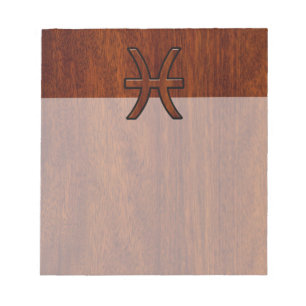 Pisces Zodiac Sign in Mahogany Wood Style Notepad