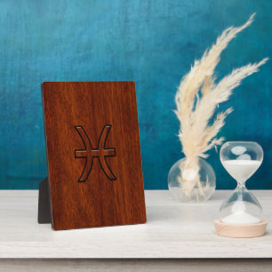 Pisces Zodiac Sign in Mahogany Wood Style Plaque