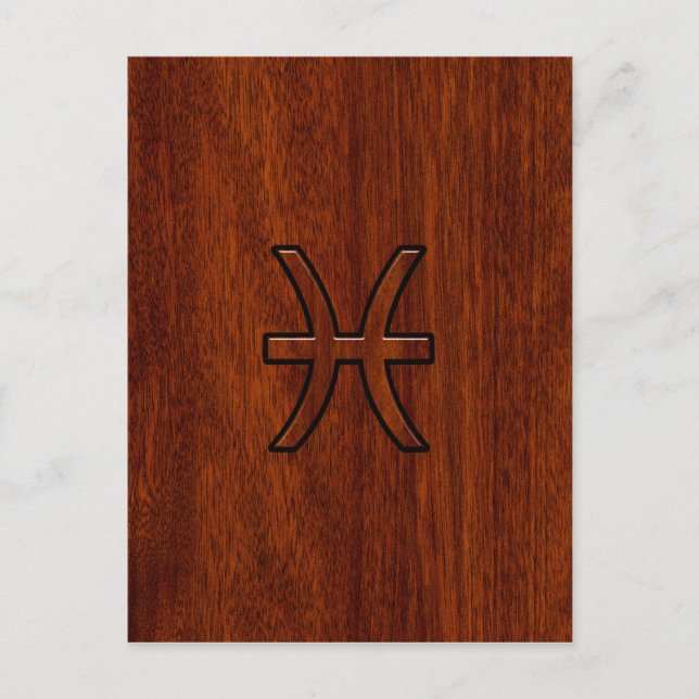 Pisces Zodiac Sign in Mahogany Wood Style Postcard (Front)