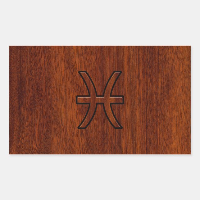 Pisces Zodiac Sign in Mahogany Wood Style Sticker (Front)