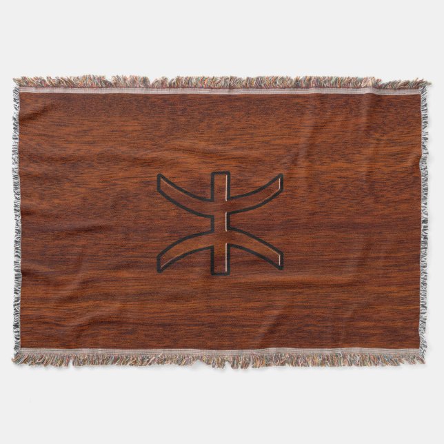 Pisces Zodiac Sign in Mahogany Wood Style Throw Blanket (Front)