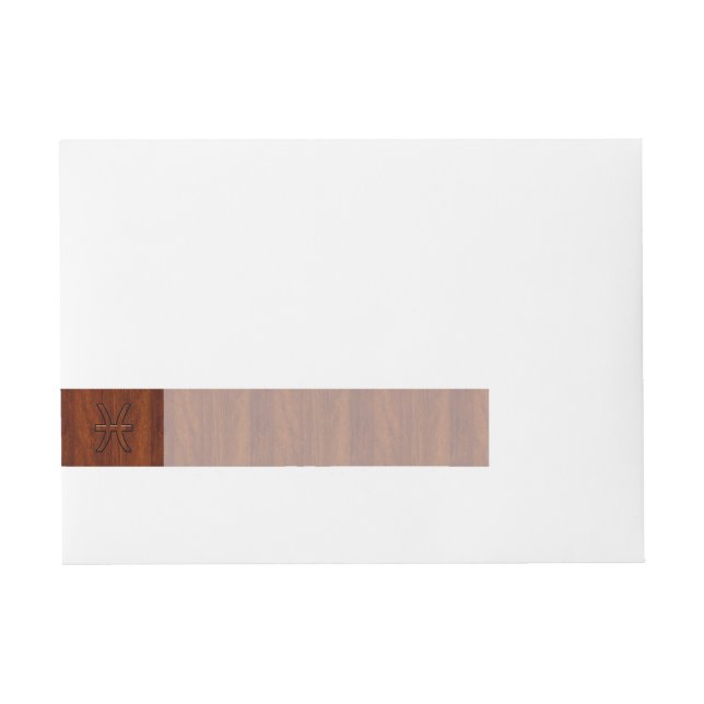 Pisces Zodiac Sign in Mahogany Wood Style Wraparound Address Label (Front)