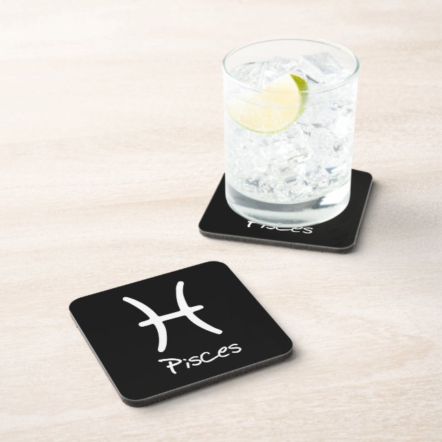 Pisces Zodiac Sign on Black Background Coaster (Right Side)