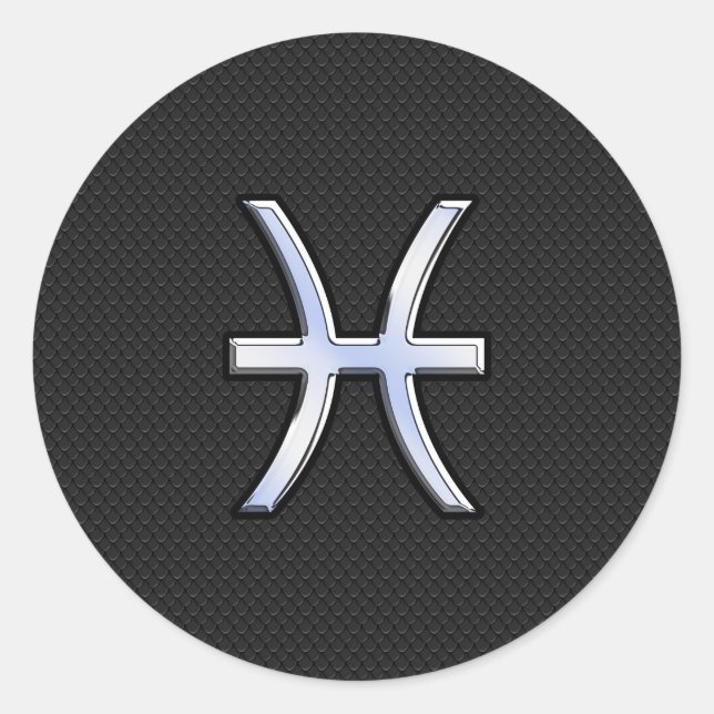 Pisces Zodiac Sign on Black Snake Skin Decor Classic Round Sticker (Front)