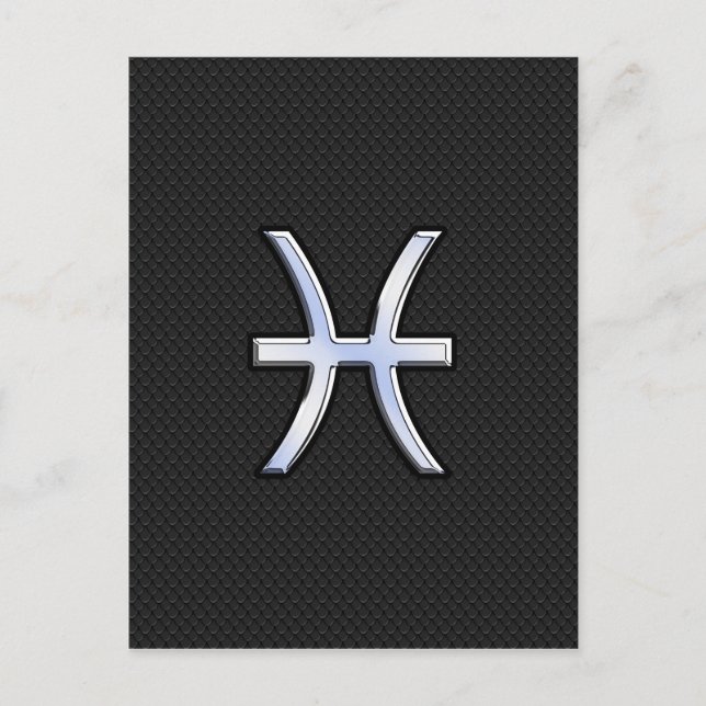 Pisces Zodiac Sign on Black Snake Skin Decor Postcard (Front)