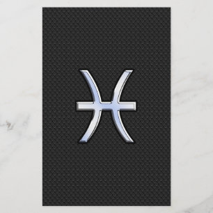 Pisces Zodiac Sign on Black Snake Skin Decor Stationery
