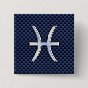 Pisces Zodiac Sign on Blue Carbon Fibre Decor 2 Inch Square Button
