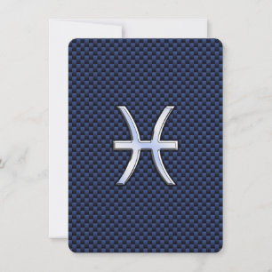 Pisces Zodiac Sign on Blue Carbon Fibre Print