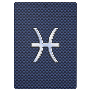 Pisces Zodiac Sign on Blue Carbon Fibre Print Clipboard