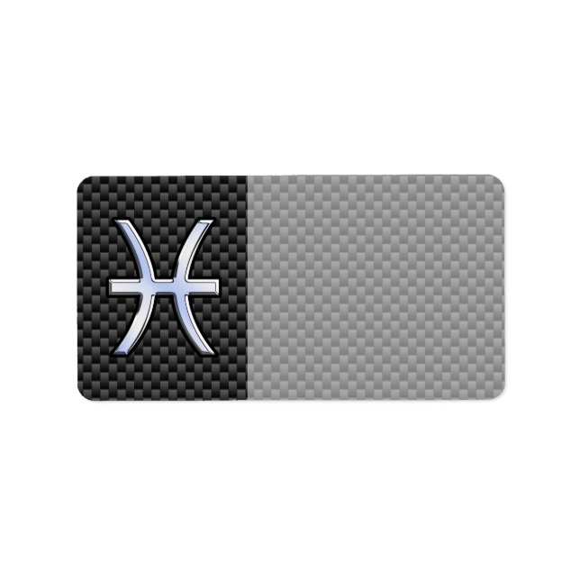 Pisces Zodiac Sign on Carbon Fibre Print Label (Front)