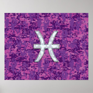 Pisces Zodiac Sign on Fuchsia Digital Camo