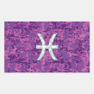 Pisces Zodiac Sign on Fuchsia Digital Camo Sticker