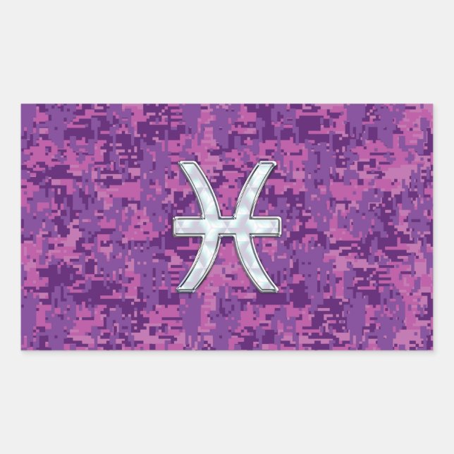 Pisces Zodiac Sign on Fuchsia Digital Camo Sticker (Front)