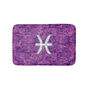 Pisces Zodiac Sign on Fuchsia Pink Digital Camo Bath Mat